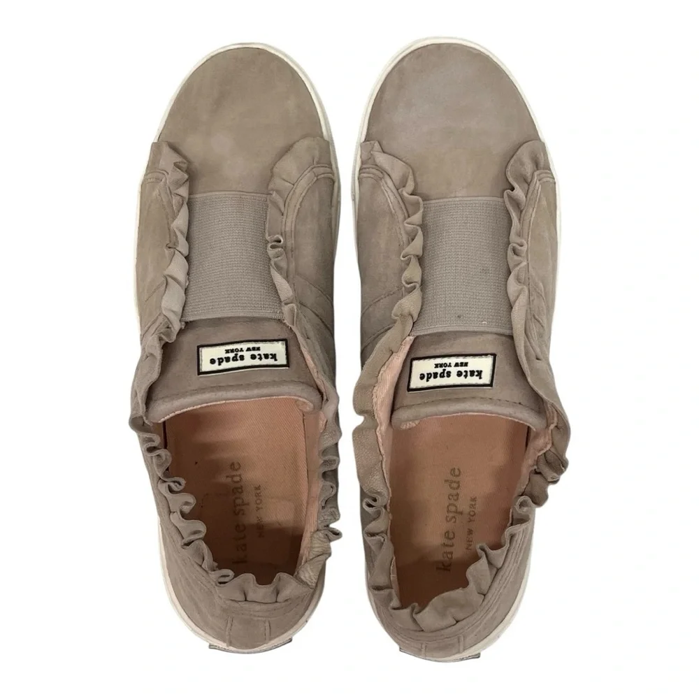 Kate Spade New York Lance Ruffle Trim Gray Taupe Slip On Sneakers Women’s 7